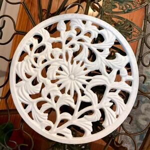 Shabby Chic / French Farmhouse Decor Enameled Cast Iron Mandala Hanging Trivet